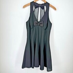 Vintage 80s Halter Cocktail Mini Dress Size‎ 11 Black Empire Keyhole Bow Sheer